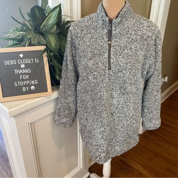Soft Surroundings Fleece luxe Sherpa Ultra Plush 1/4 Zip Size Small Frosted Gray - Picture 1 of 10